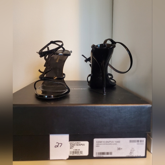 SAINT LAURENT CASSANDRA 100 PATENT SANDAL size 38.5 - Picture 2 of 15